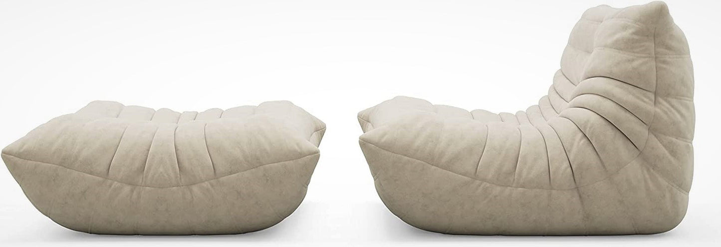 White Teddy Modern Ergonomic Accent Armless Floor Sofa Lounge Chair and Ottomam
