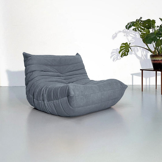 Blue Grey Corduroy Ergonomic Accent Armless Floor Sofa Lounge Chair and Ottoman
