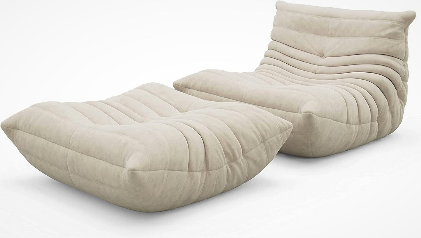 White Teddy Modern Ergonomic Accent Armless Floor Sofa Lounge Chair and Ottomam