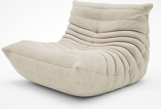 White Teddy Modern Ergonomic Accent Armless Floor Sofa Lounge Chair and Ottomam