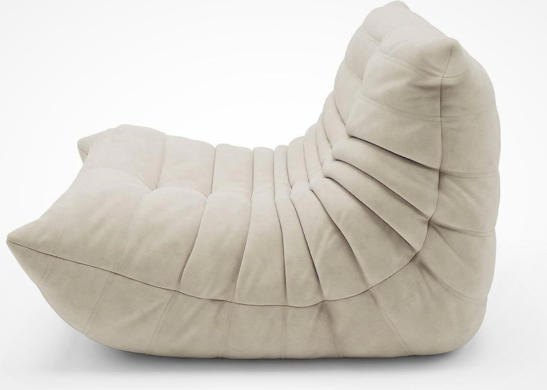 White Teddy Modern Ergonomic Accent Armless Floor Sofa Lounge Chair and Ottomam