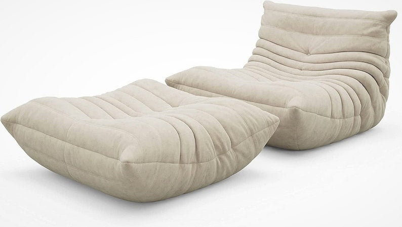 White Teddy Modern Ergonomic Accent Armless Floor Sofa Lounge Chair and Ottomam