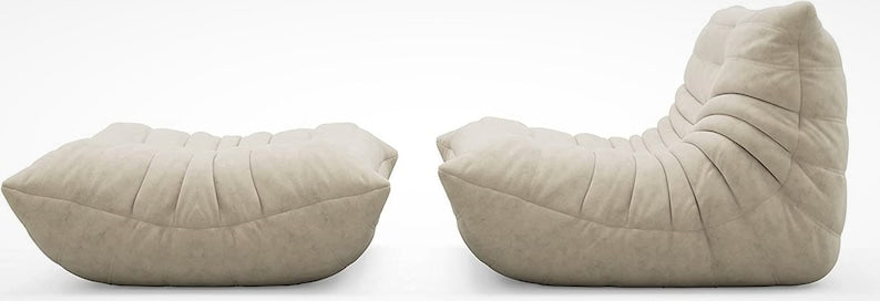 White Teddy Modern Ergonomic Accent Armless Floor Sofa Lounge Chair and Ottomam