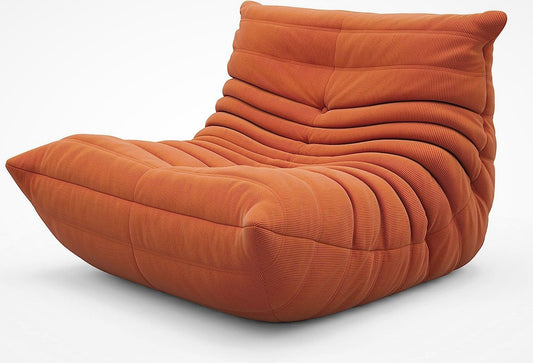 Orange Corduroy Ergonomic Accent Armless Floor Sofa Lounge Chair and Ottoman