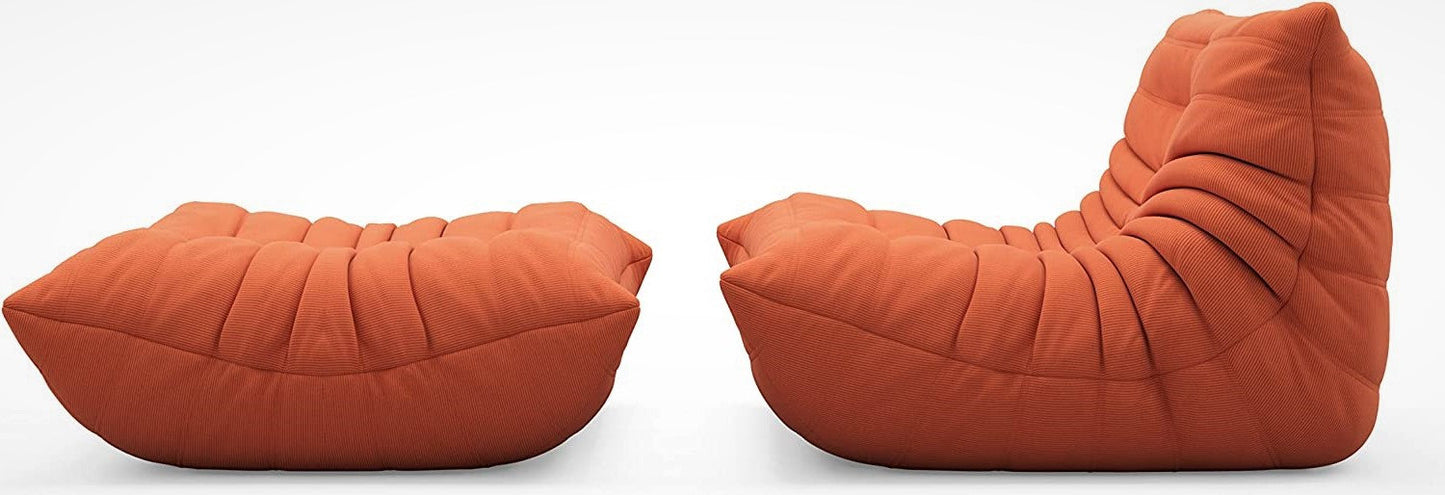 Orange Corduroy Ergonomic Accent Armless Floor Sofa Lounge Chair and Ottoman