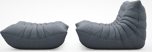 Blue Grey Corduroy Ergonomic Accent Armless Floor Sofa Lounge Chair and Ottoman