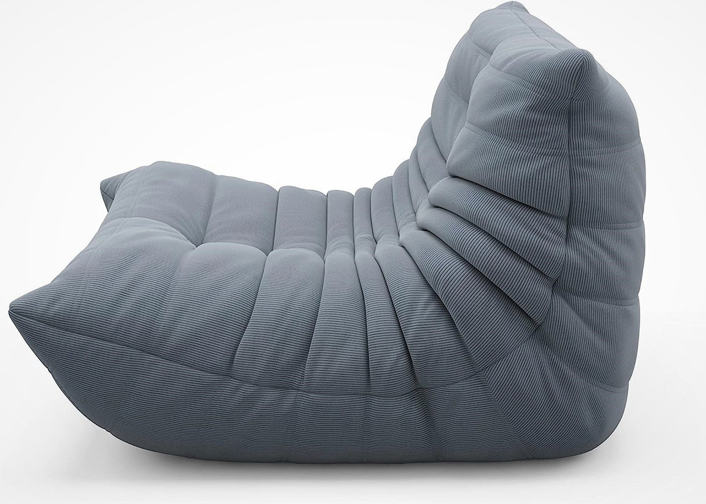 Blue Grey Corduroy Ergonomic Accent Armless Floor Sofa Lounge Chair and Ottoman