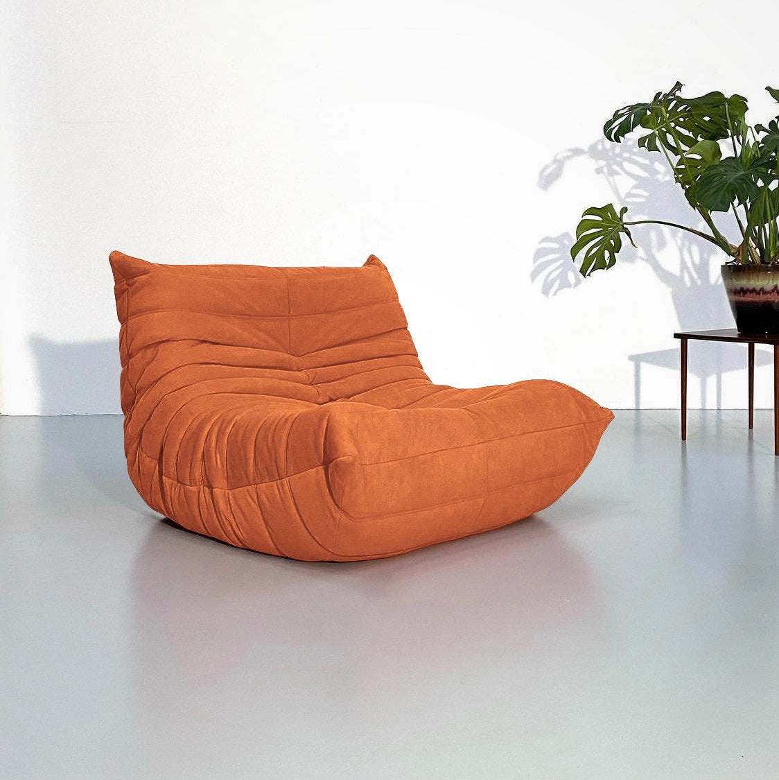Orange Corduroy Ergonomic Accent Armless Floor Sofa Lounge Chair and Ottoman