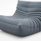 Blue Grey Corduroy Ergonomic Accent Armless Floor Sofa Lounge Chair and Ottoman