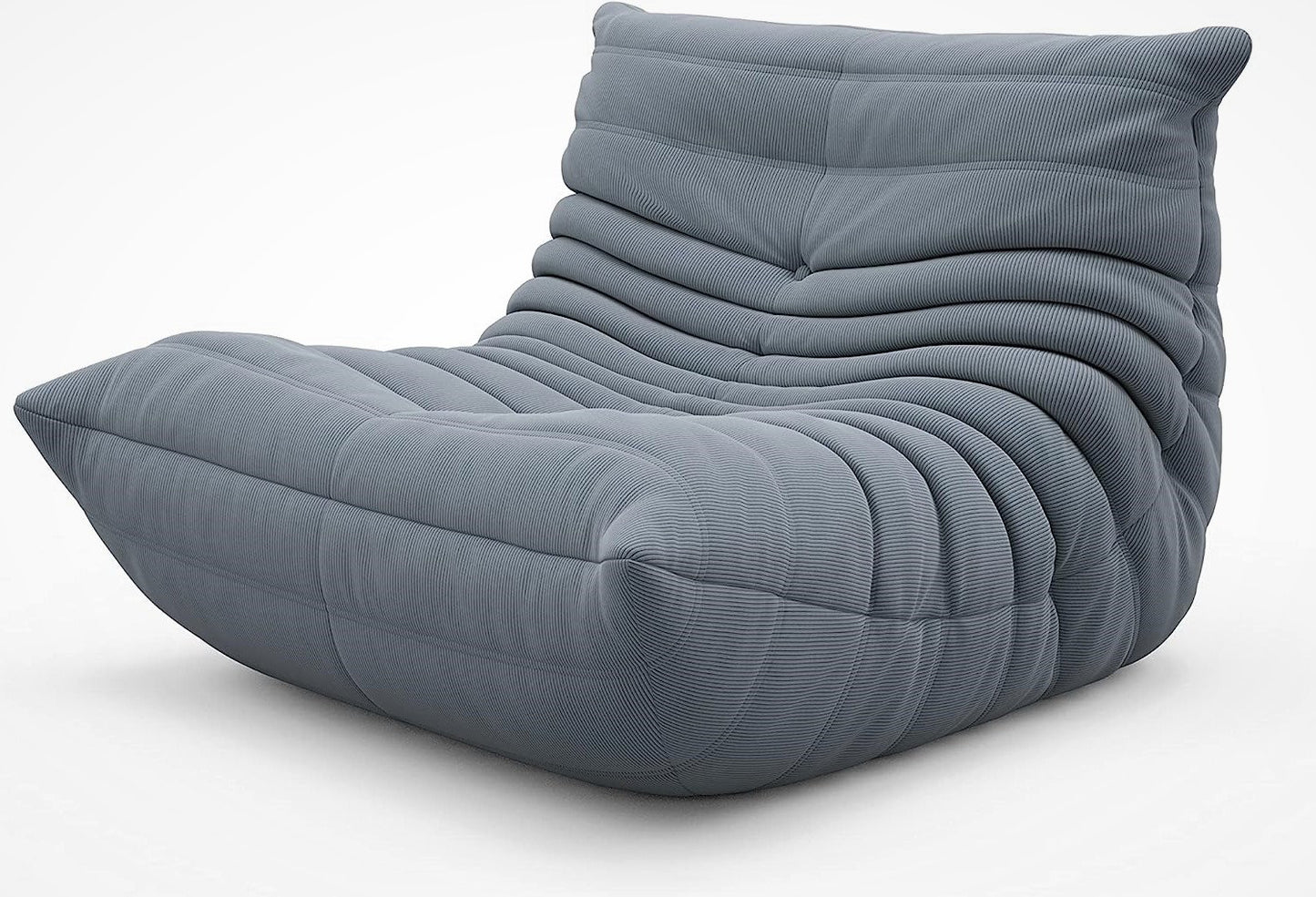 Blue Grey Corduroy Ergonomic Accent Armless Floor Sofa Lounge Chair and Ottoman